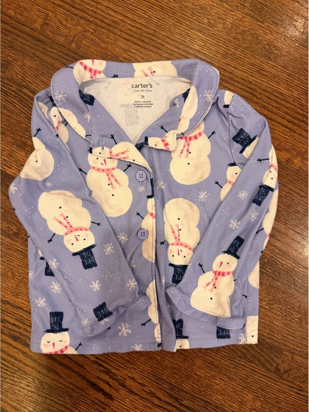 Carter’s Toddler 3T Purple Snowman Pajama Set Winter Long Sleeve PJs